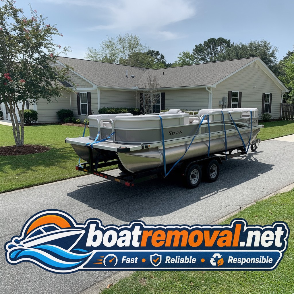 20 ft Sylvan pontoon loaded for removal, Bluffton South Carolina