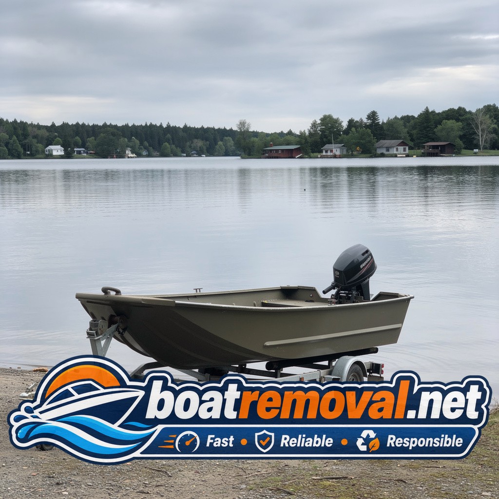 Same Lund fishing boat loaded onto the removal trailer after leaving the dock