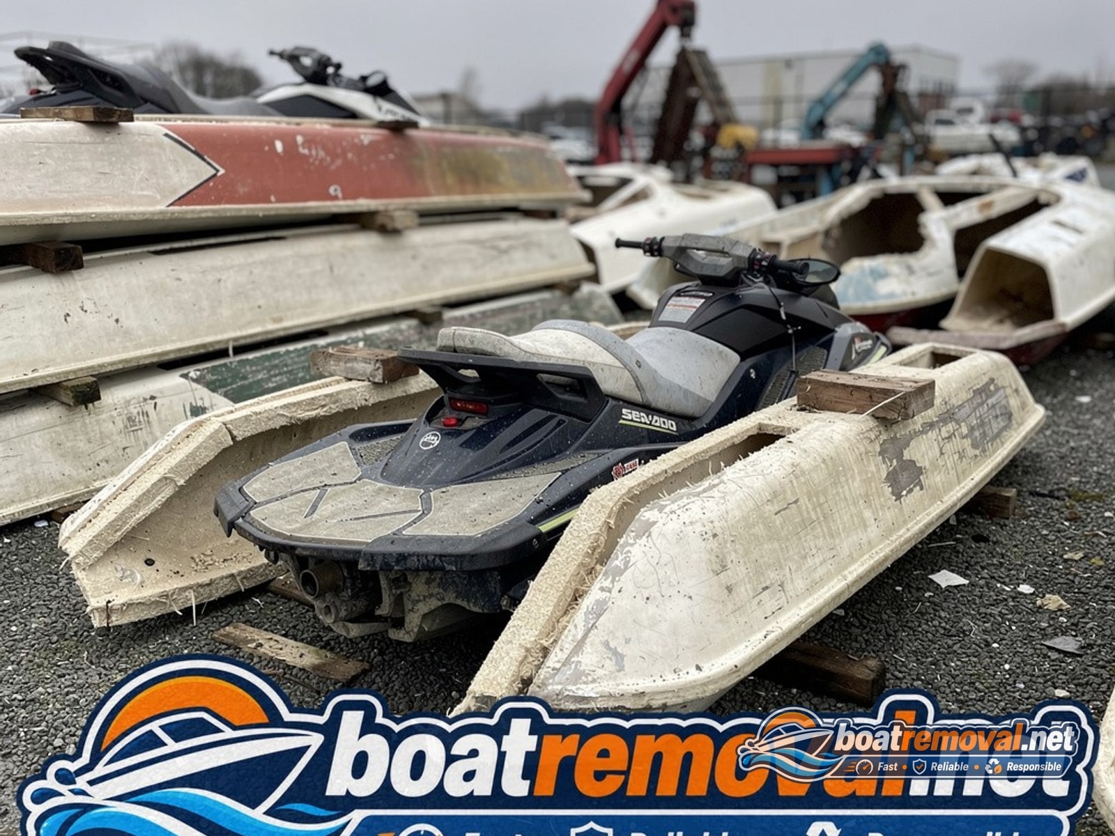 Washington Navy Yard, DC: Sea-Doo jet ski loaded for removal Sea-Doo jet ski loaded onto a trailer after removal near Washington Navy Yard, DC