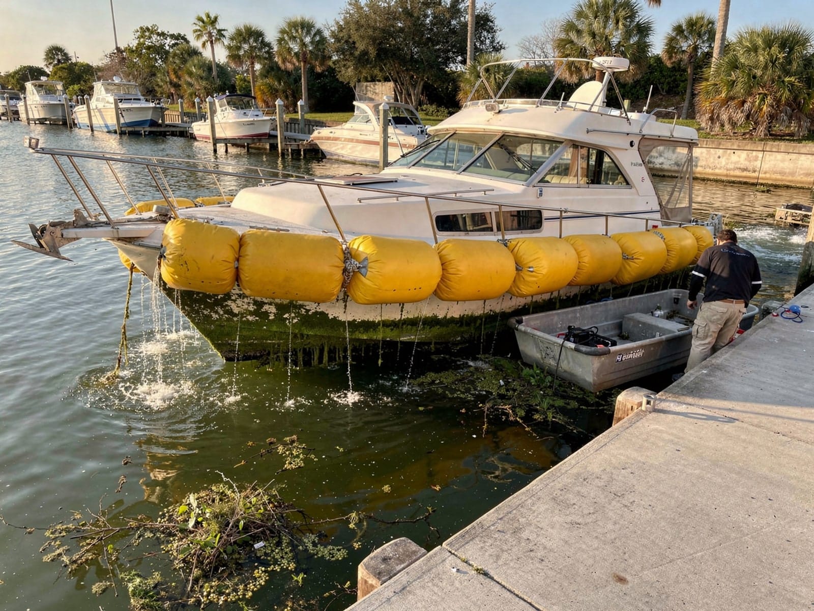 28 ft Carver 28 raised by lift bags in Brandon, FL