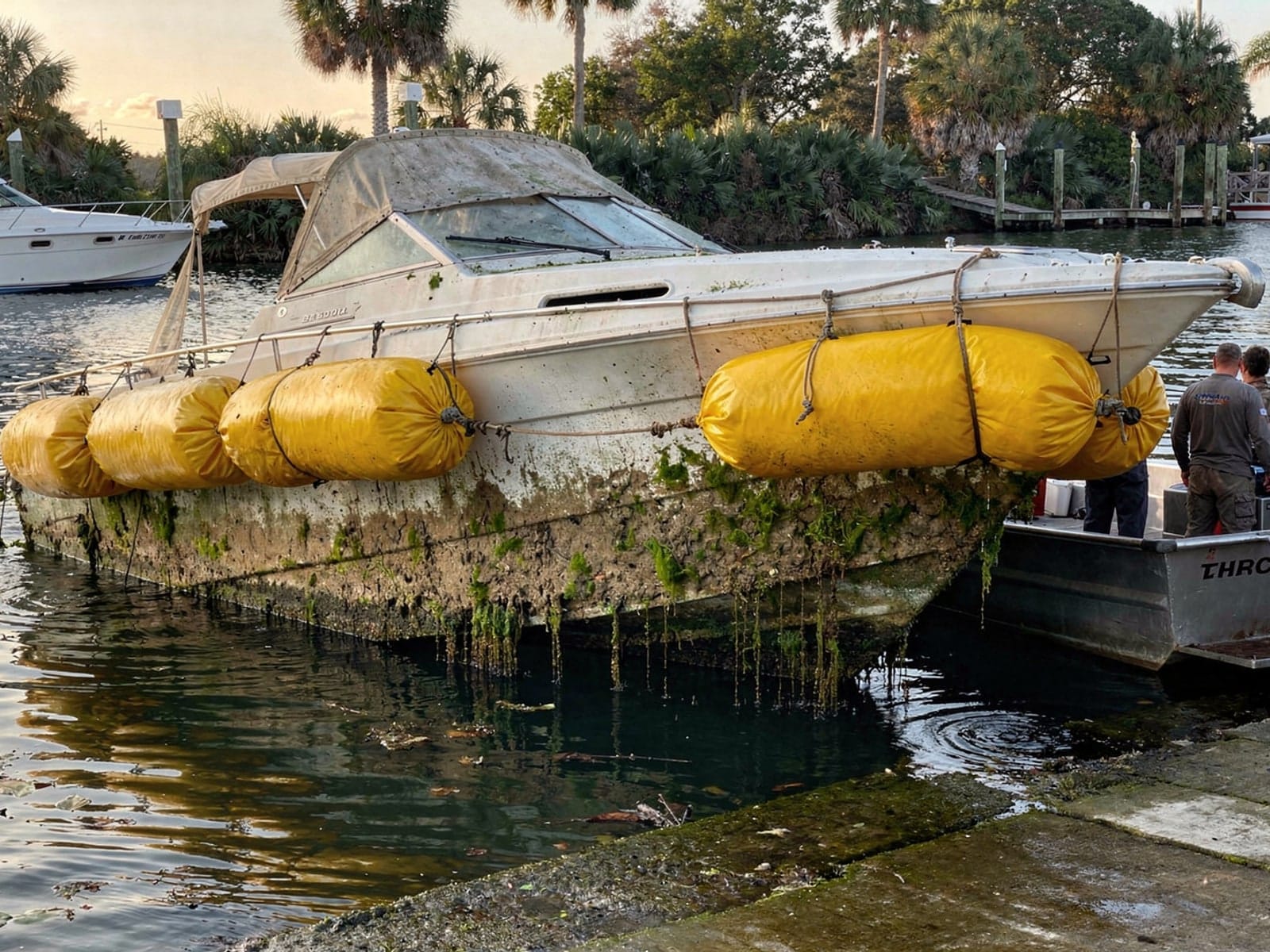 24 ft Maxum 2400 SCR raised by lift bags in Coconut Creek, FL