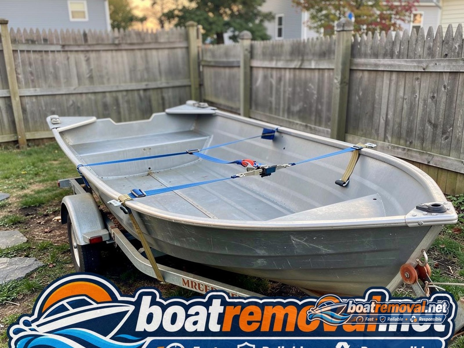 Cranston, RI: 14 ft aluminum skiff loaded for removal 14 ft aluminum skiff loaded for removal, Cranston Rhode Island