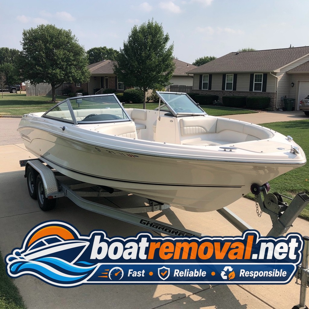 22-foot Chaparral cruiser sitting on a trailer in a Derby, Kansas driveway