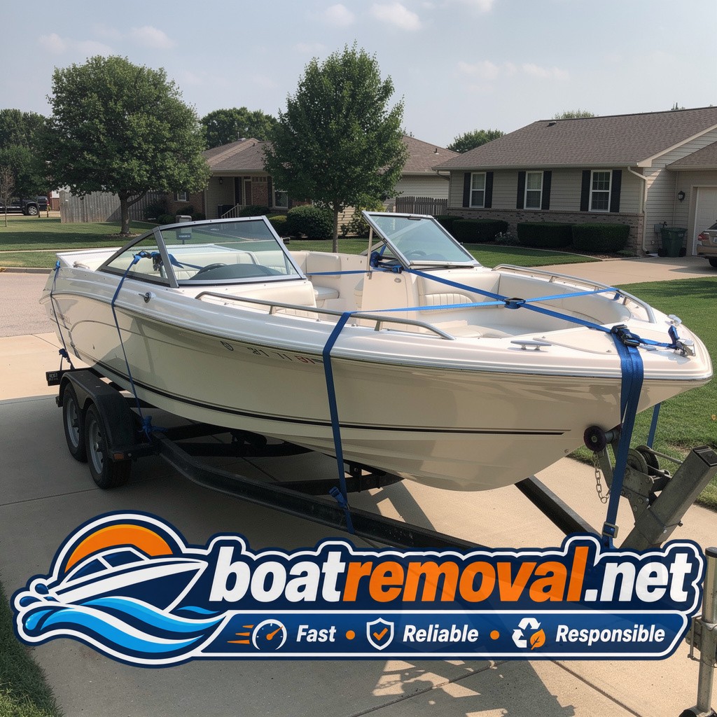 Chaparral cruiser loaded onto a trailer after a driveway pickup in Derby, Kansas