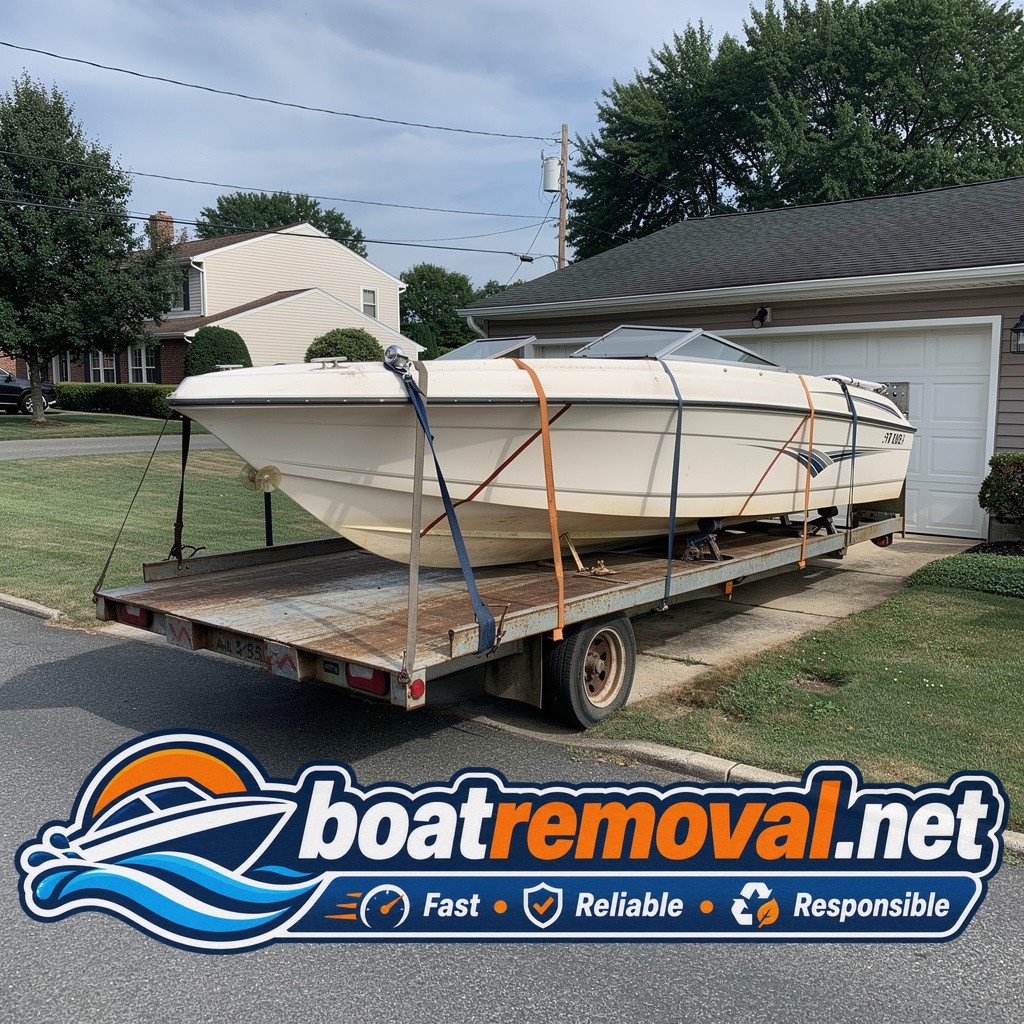 Same Regal bowrider loaded onto the removal truck leaving Freehold