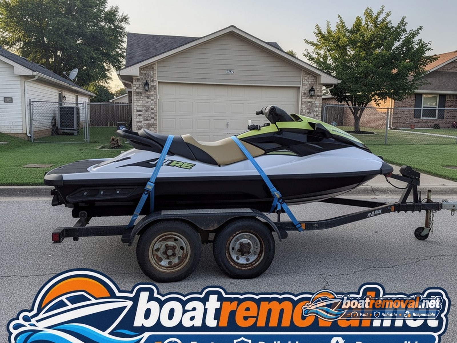 Edmond, OK: 11 ft Sea-Doo jet ski on trailer loaded for removal jet ski loaded for junk removal, Edmond Oklahoma