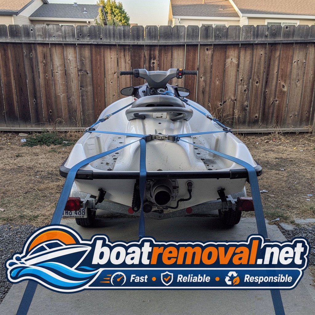 Yamaha WaveRunner jet ski loaded onto a trailer after driveway pickup in Elk Grove, California