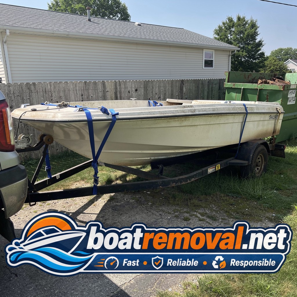 20 ft Larson bowrider loaded during estate cleanout, Oak Harbor Ohio