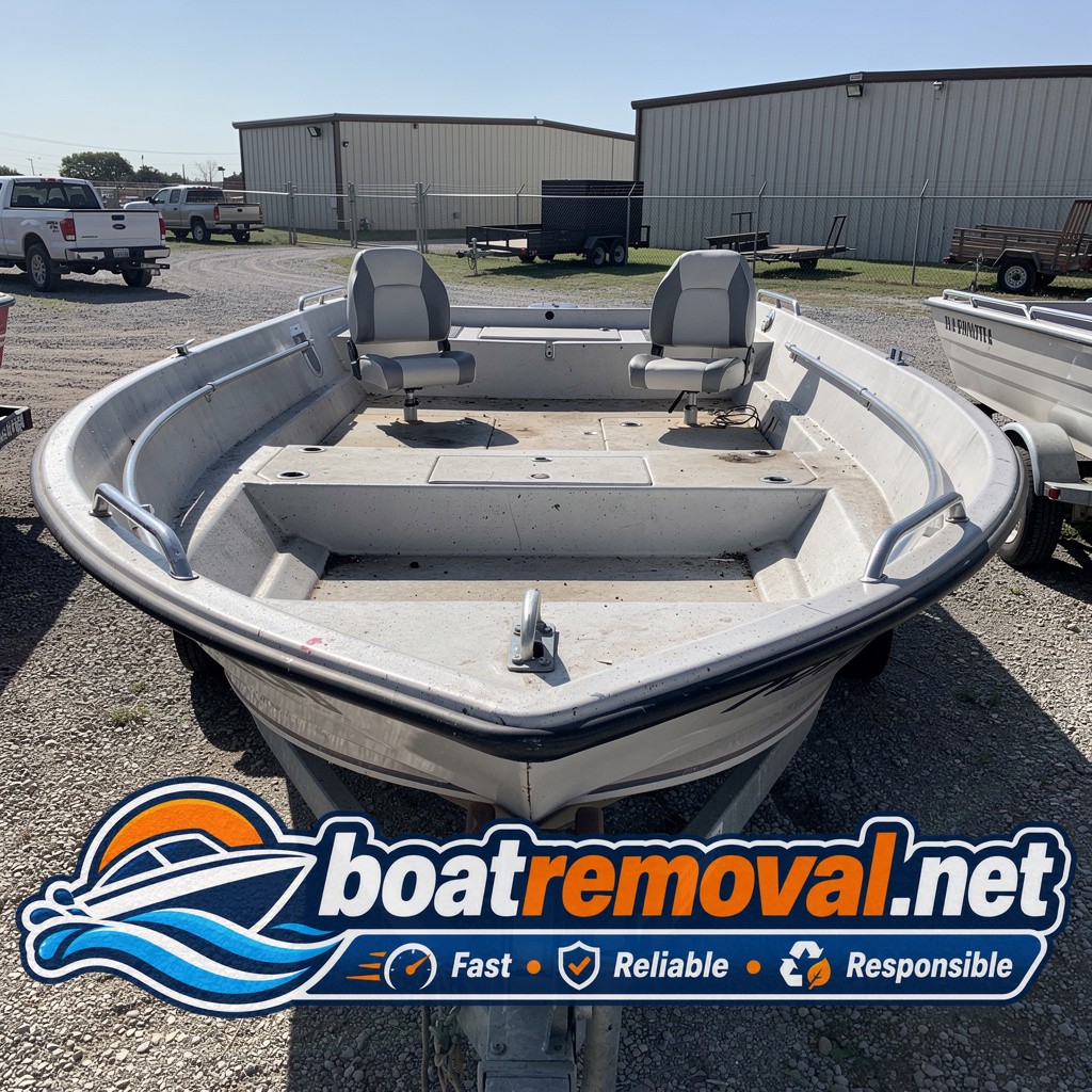 estate cleanout boat removal Skiatook OK, 19 ft ski boat in storage lot
