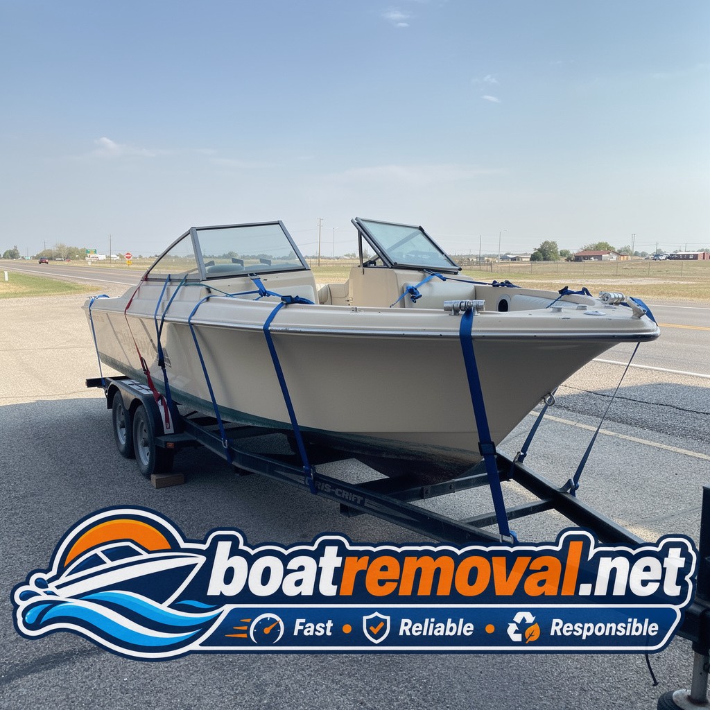 23 ft Chris-Craft cabin cruiser loaded during estate cleanout, Sturgis South Dakota