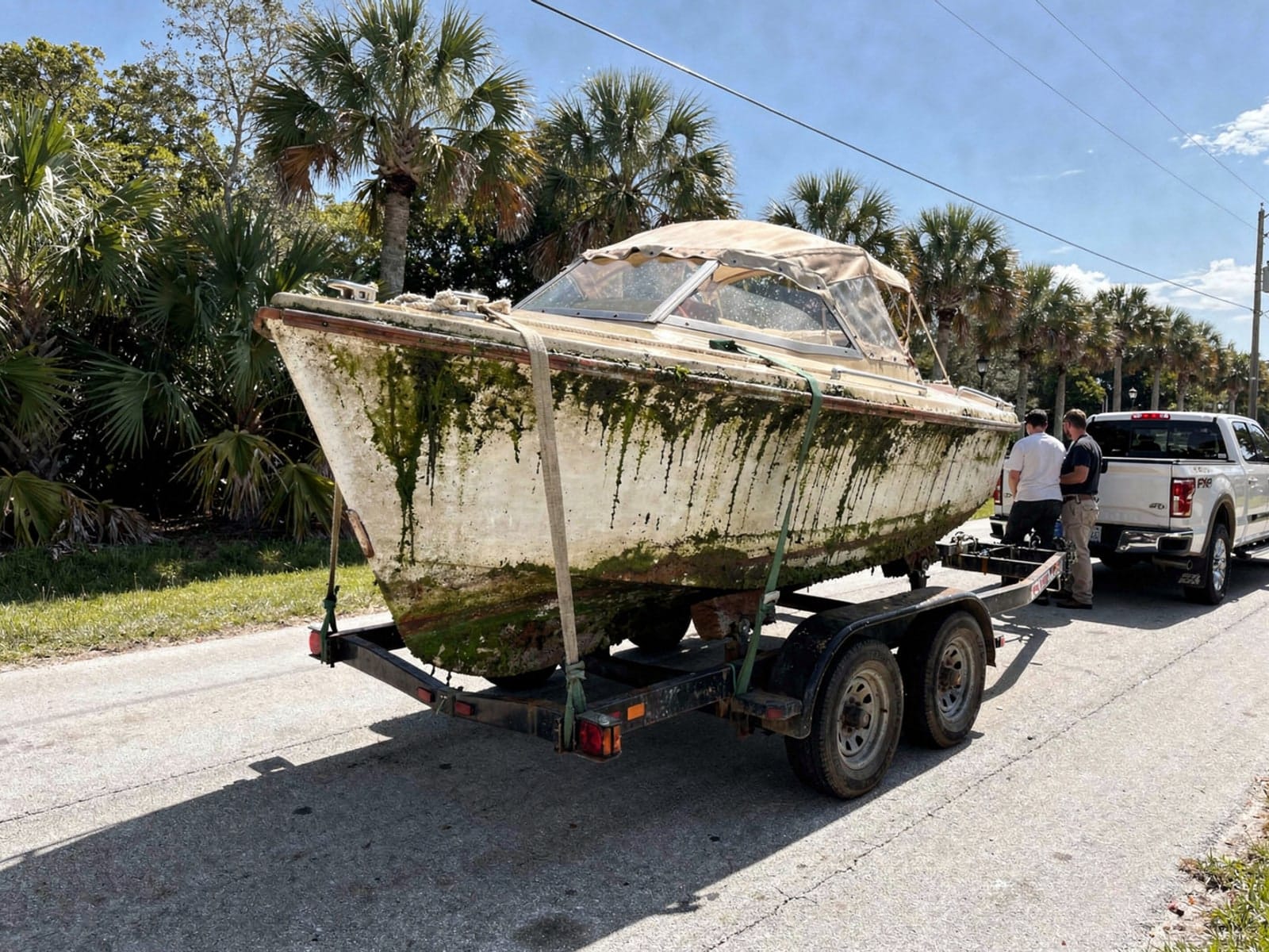 26 ft Pearson 26 hauled out of Fort Lauderdale, FL on a trailer after the recovery