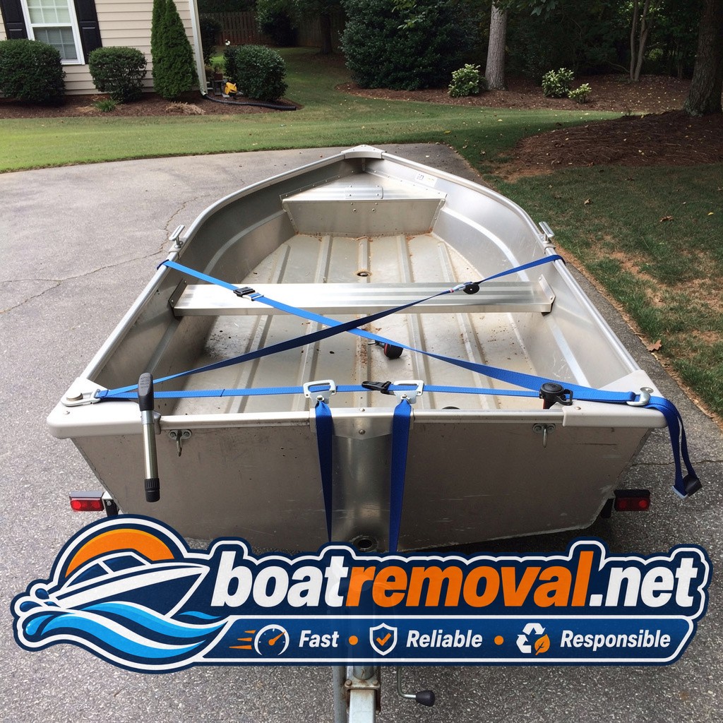 16 ft aluminum jon boat loaded for junk removal, Garner North Carolina