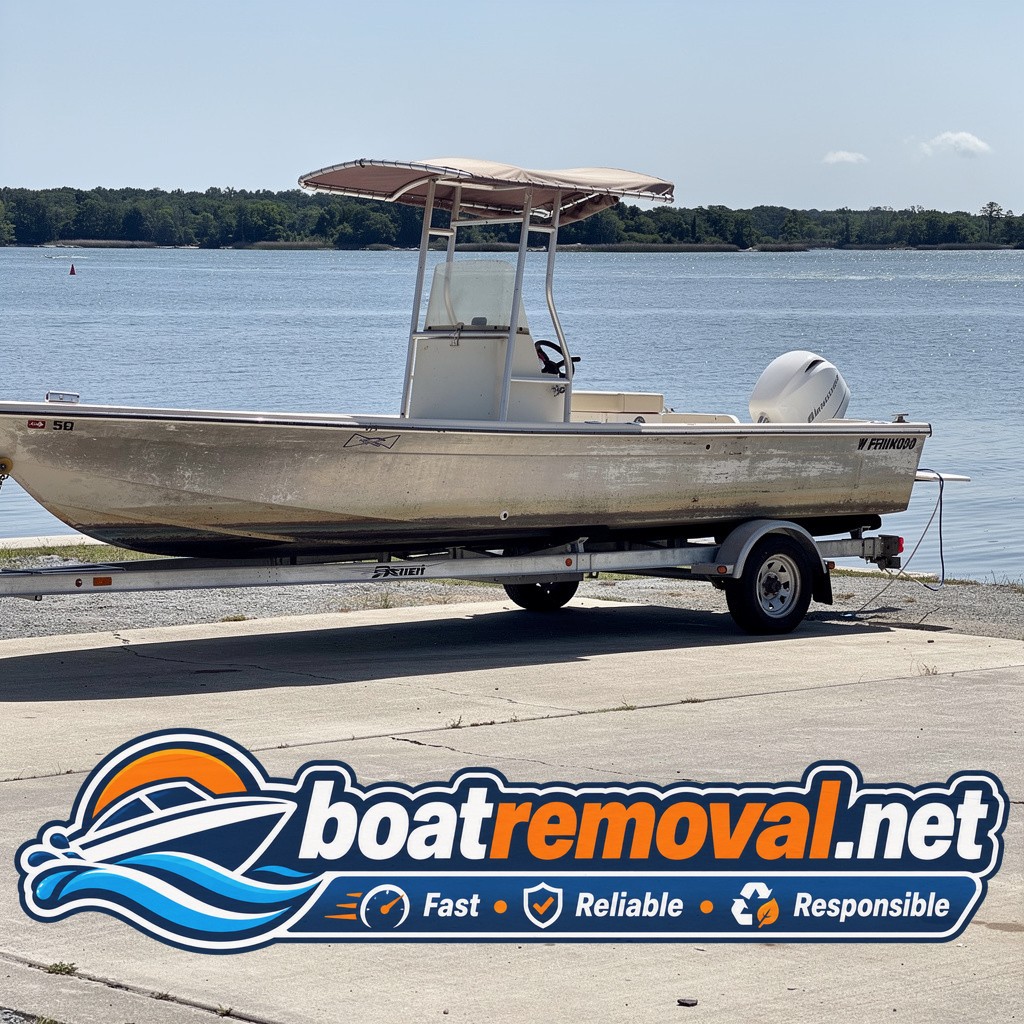 Same center console boat loaded onto a trailer at a boat ramp