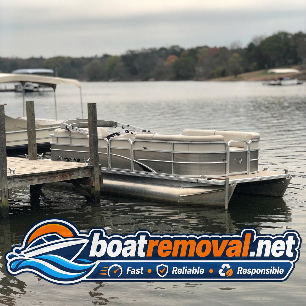 boat hauling Grove OK, 24 ft Bennington pontoon partially sunk at dock