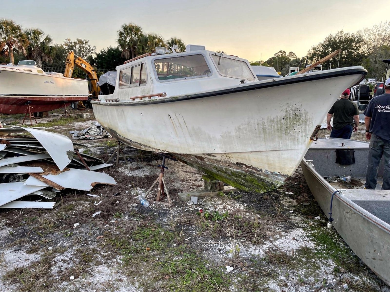 26 ft Pearson 26 from Bloomingdale, FL at the recycling yard after the recovery