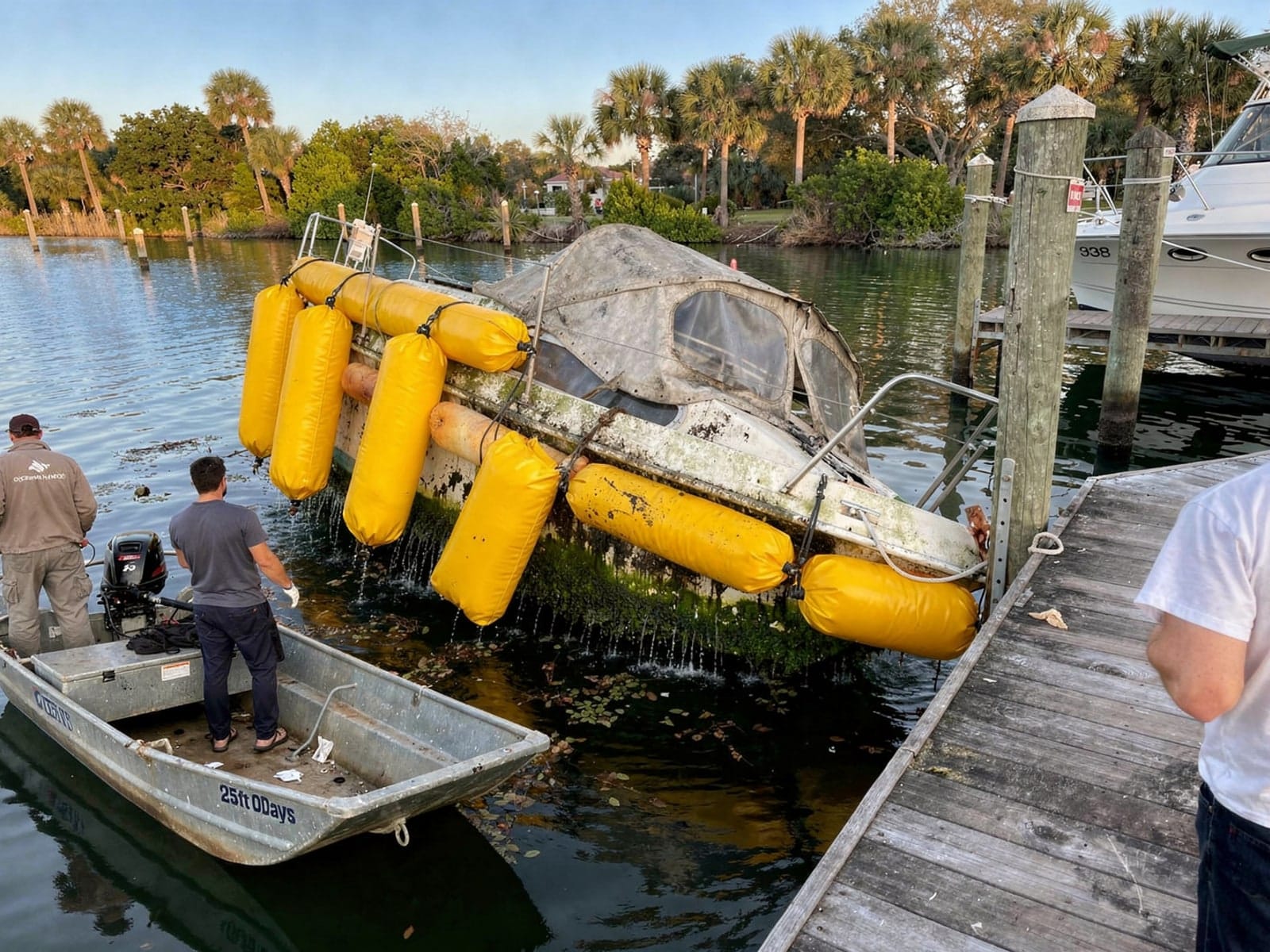 25 ft O'Day 25 raised by lift bags in Lakewood Ranch, FL
