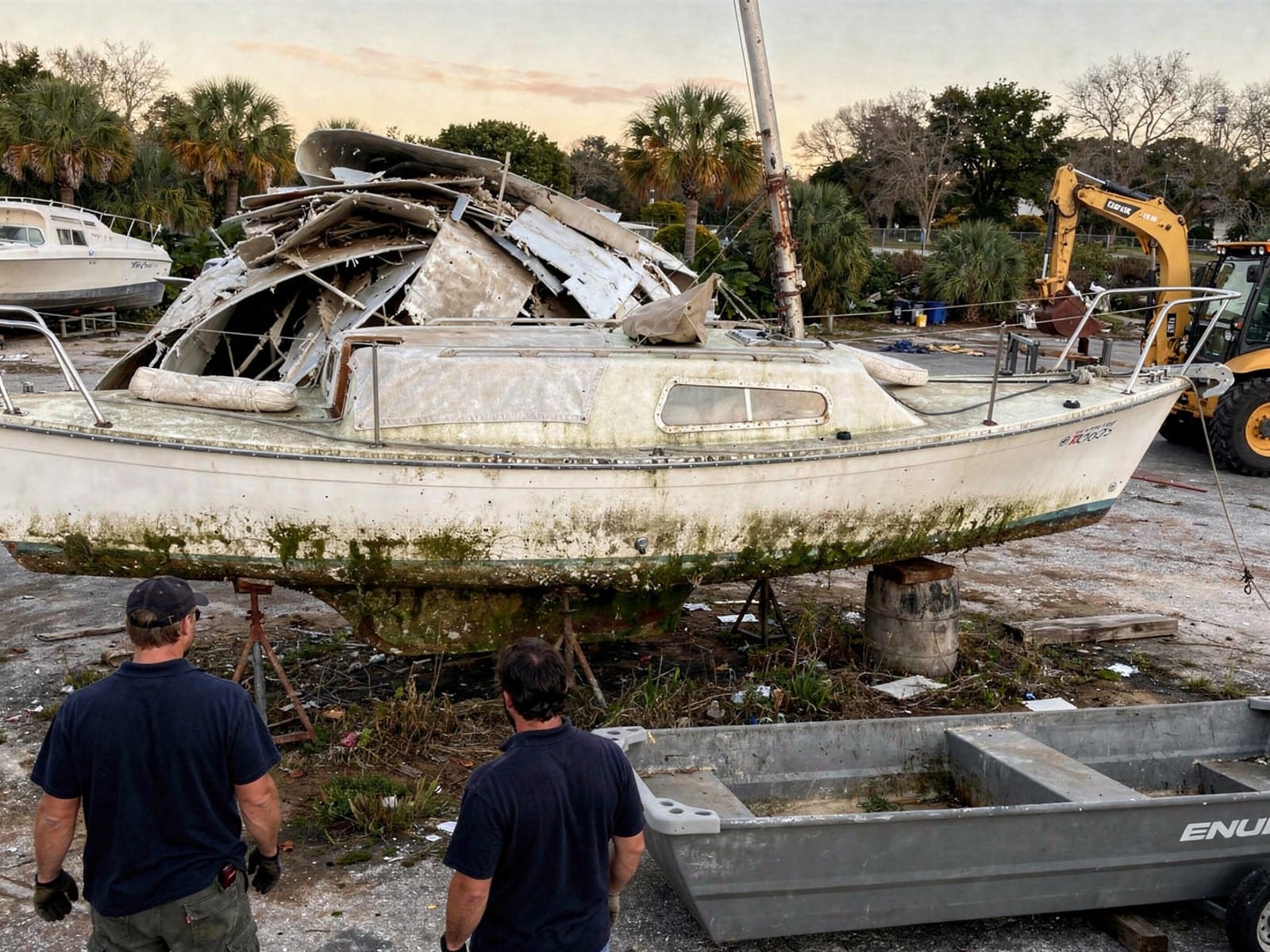 27 ft Cal 27 from Palm Beach Gardens, FL at the recycling yard after the recovery