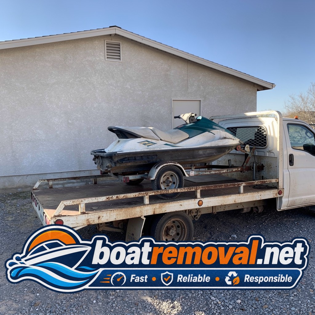 Same jet ski loaded onto the removal truck leaving the Henderson property