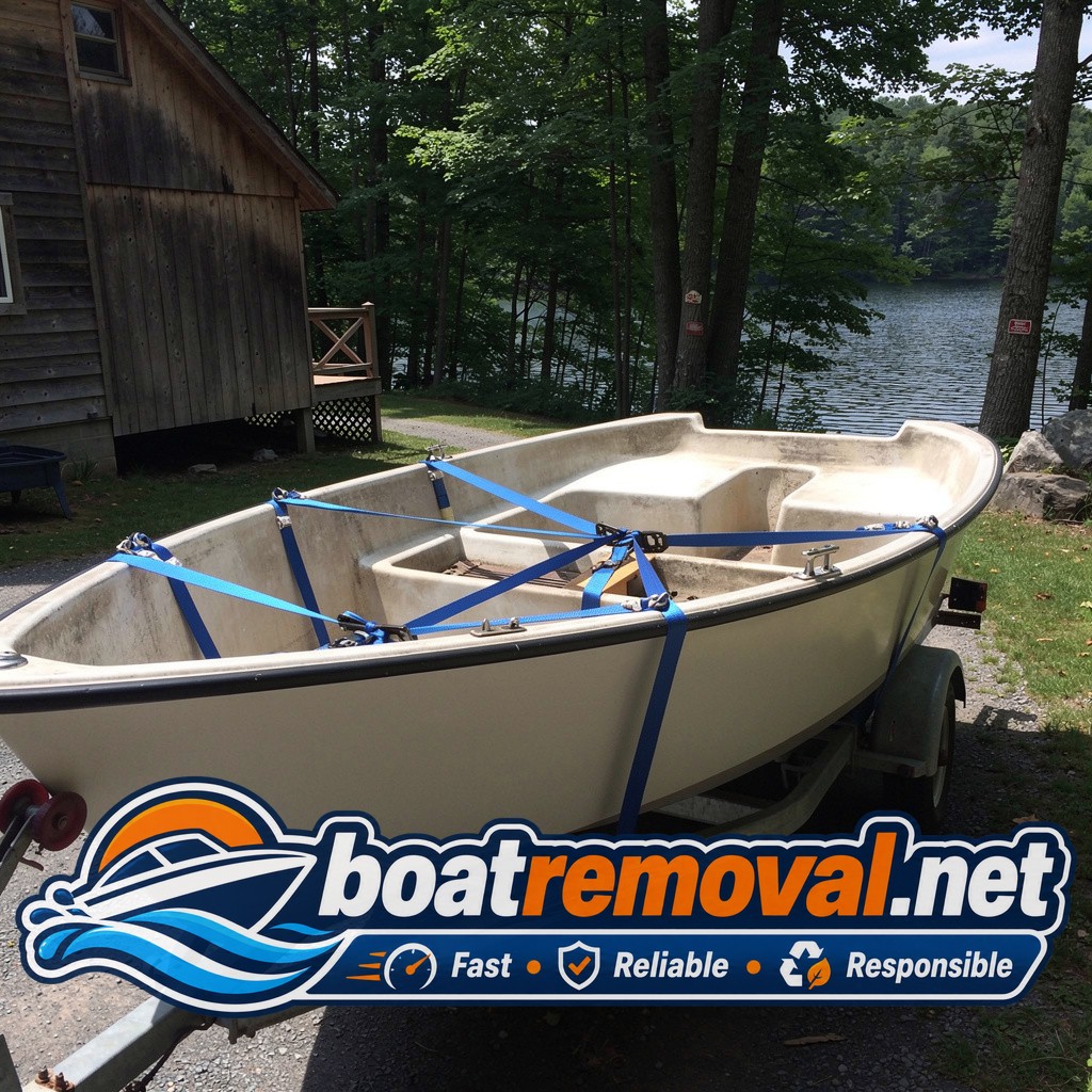 Catalina 22 sailboat loaded for inherited boat disposal, Hawley Pennsylvania