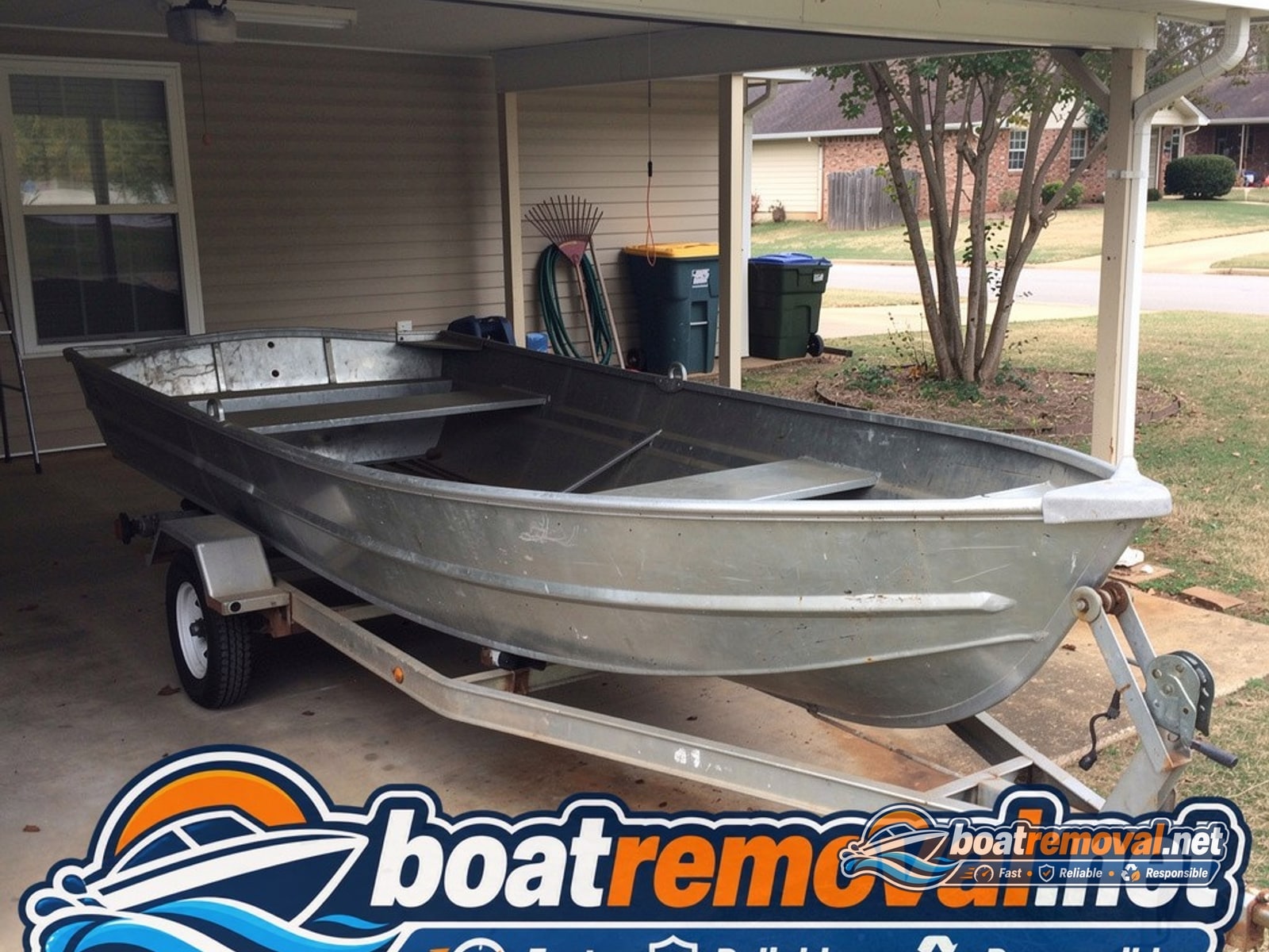 Little Rock, AR: 16-foot Grumman aluminum jon boat loaded for removal Grumman aluminum boat loaded onto a trailer after estate pickup in Little Rock, Arkansas