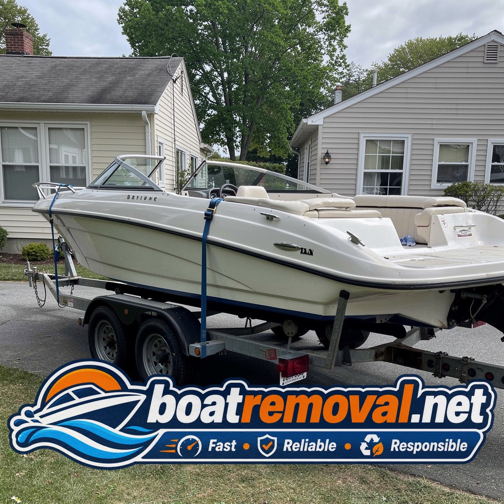 19 ft Bayliner bowrider winched onto trailer, Mamaroneck New York