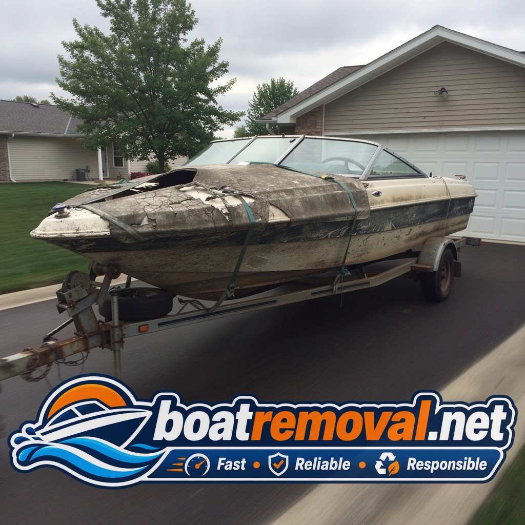 Same Chaparral bowrider strapped down on the removal truck leaving Maple Grove