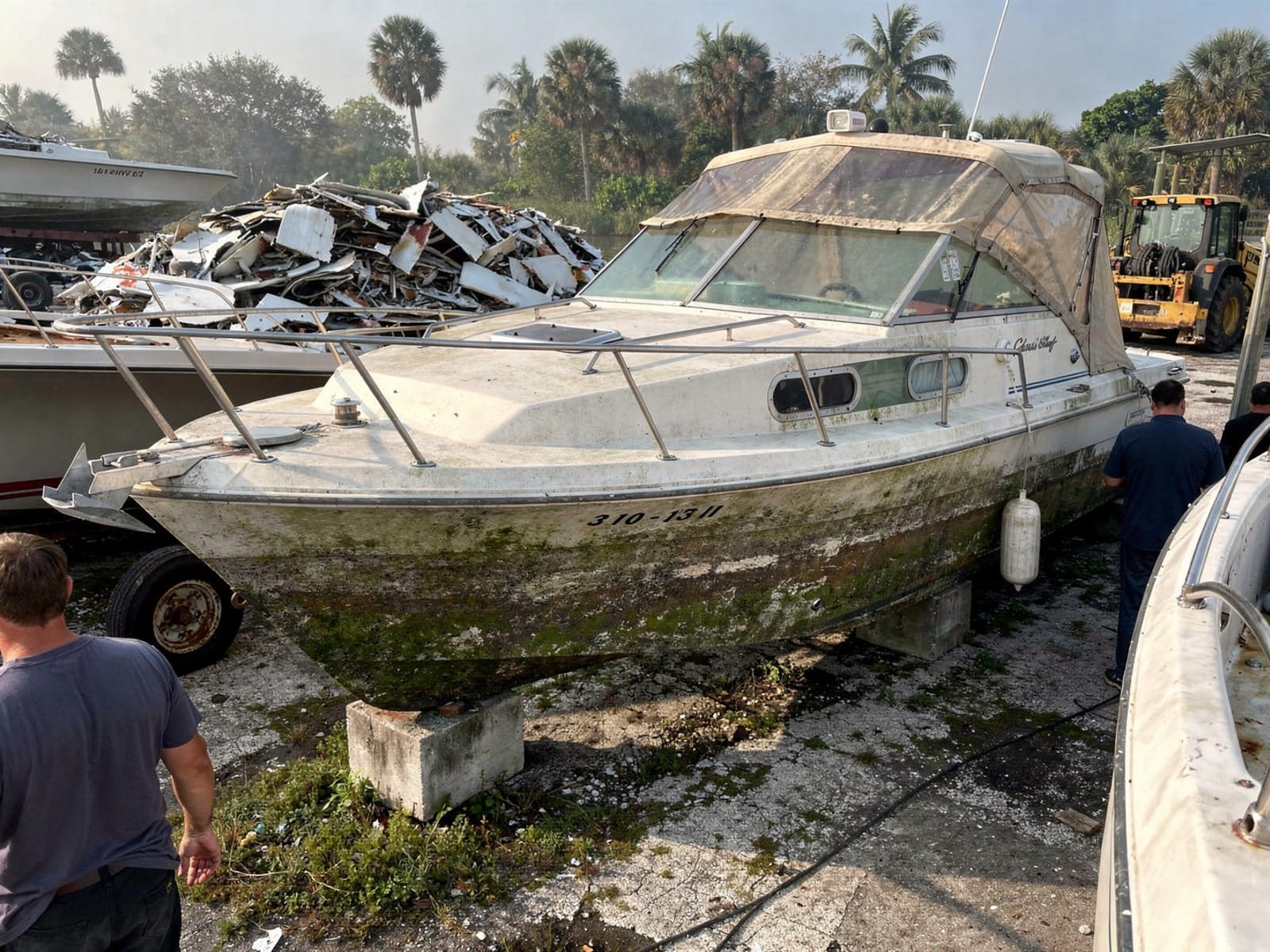 23 ft Chris-Craft Cavalier from Margate, FL at the recycling yard after the recovery