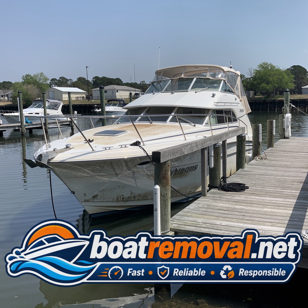 marina boat removal Mount Pleasant SC, 29 ft Sea Ray sport cruiser at dock