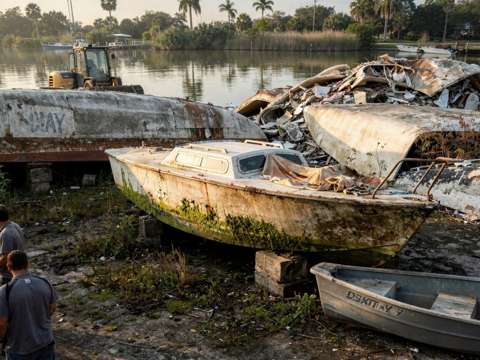 25 ft O'Day 25 from North Miami, FL at the recycling yard after the recovery