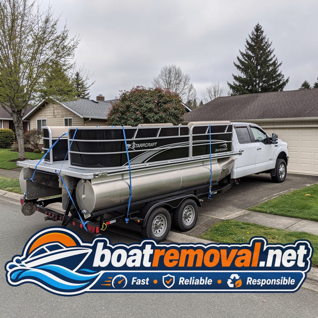 22 ft Starcraft pontoon loaded for removal, Oregon City Oregon