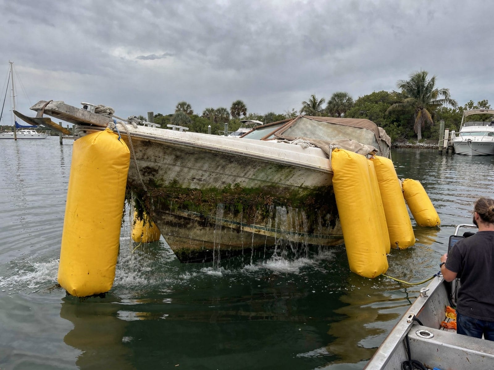 24 ft Bayliner 2455 Ciera raised by lift bags in North Miami Beach, FL