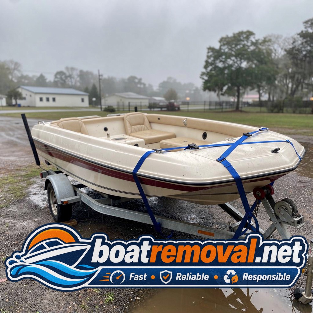 21 ft Glastron bowrider loaded after storm recovery, Conway South Carolina