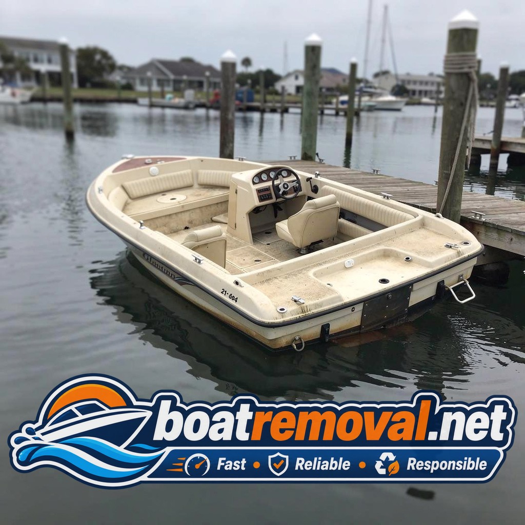 sunken boat removal Southport NC, 21 ft Glastron runabout partially submerged