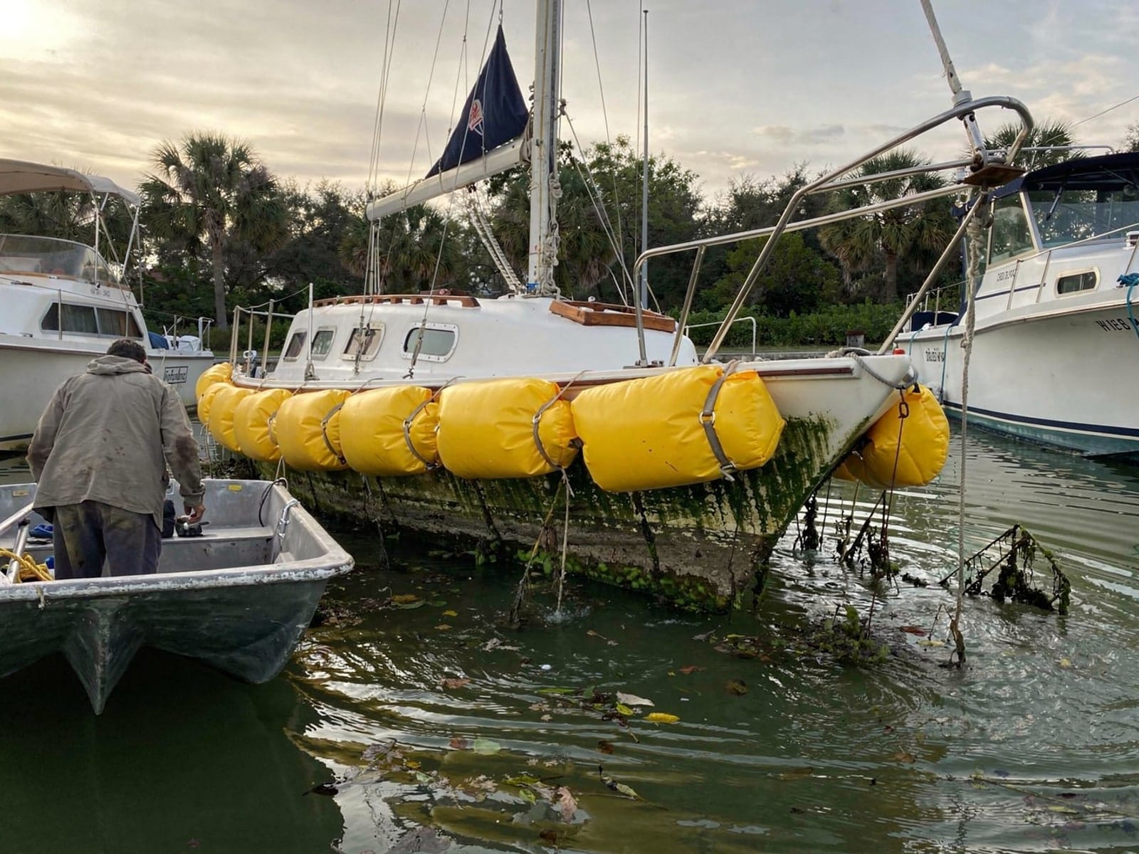 26 ft Pearson 26 raised by lift bags in The Crossings, FL