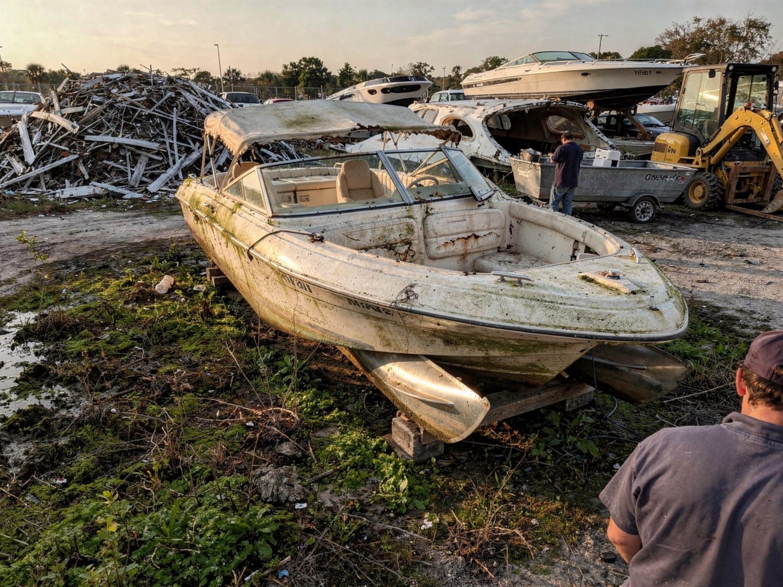20 ft Sylvan Mirage 20 from Bradenton, FL at the recycling yard after the recovery