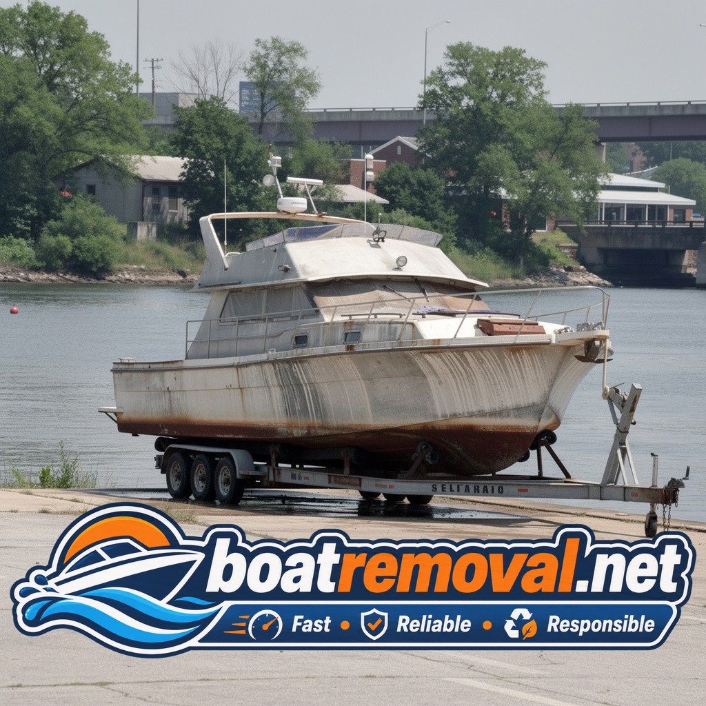 Silverton cabin cruiser loaded onto a trailer after being pulled from the Anacostia River in Washington, DC